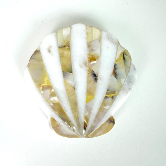 NEW Anthropologie Marina Shell Coasters Set of 2 Marble Mother of Pearl - Picture 5 of 7